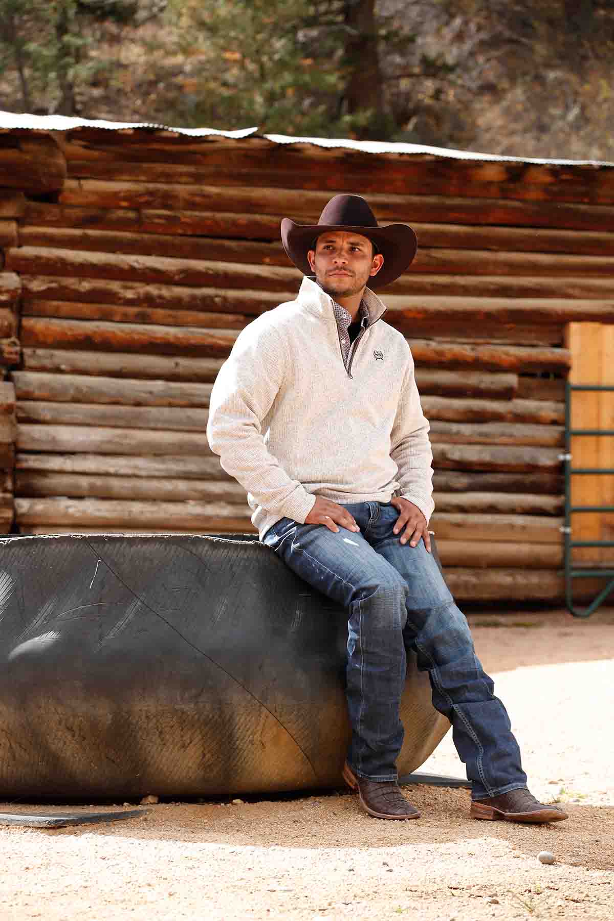 Mens 1/4 Zip Sweater in Stone by Cinch