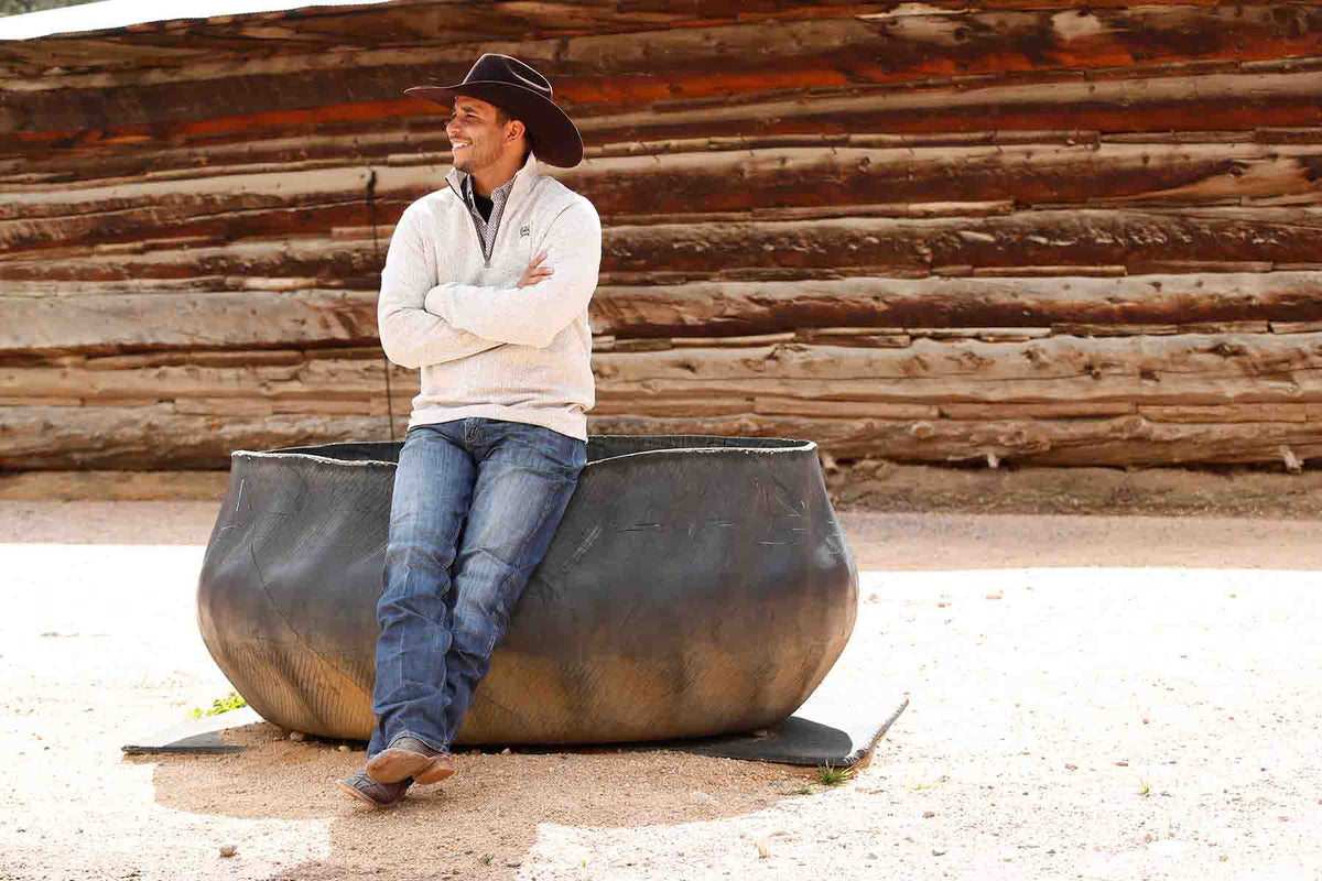 Mens 1/4 Zip Sweater in Stone by Cinch