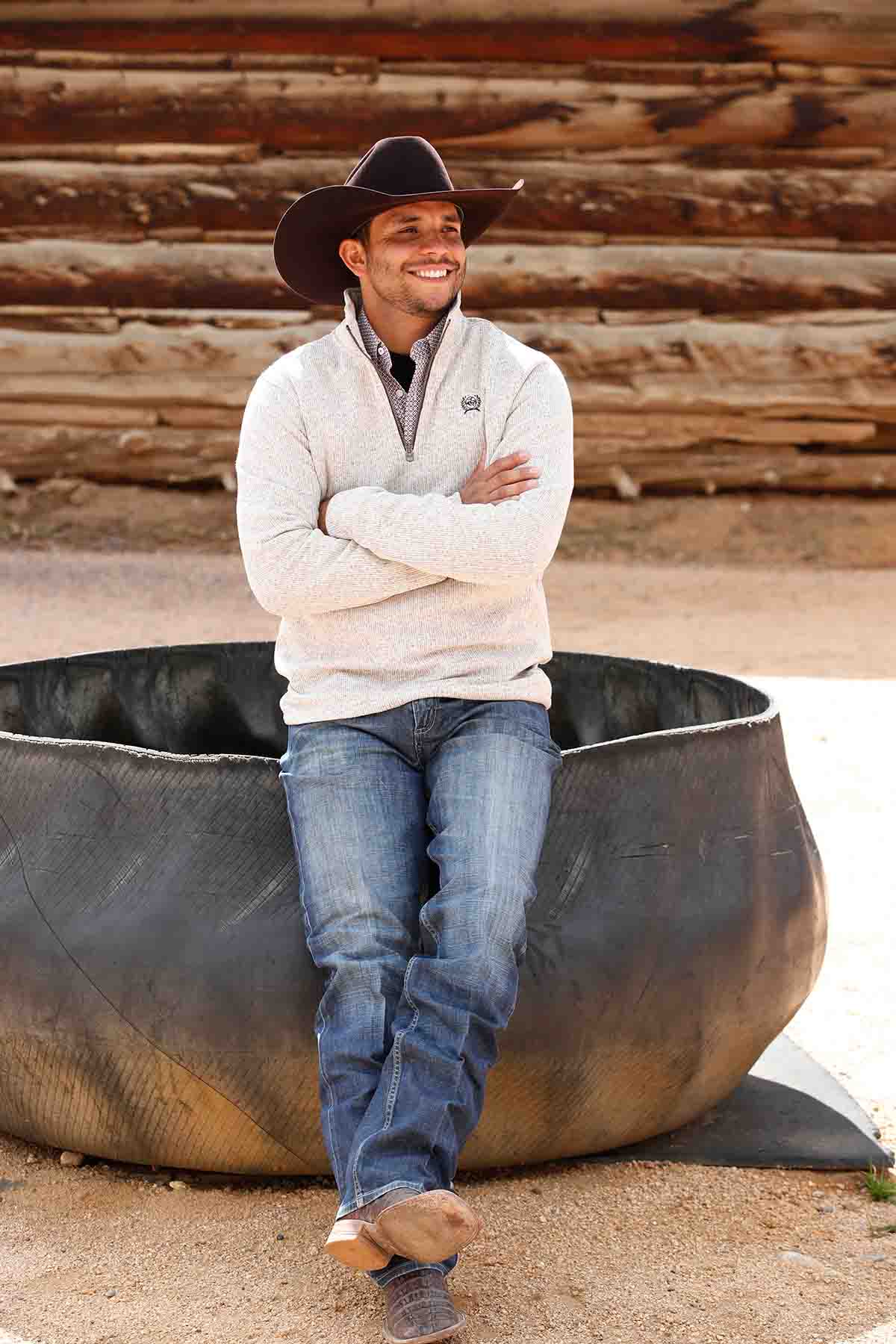 Mens 1/4 Zip Sweater in Stone by Cinch