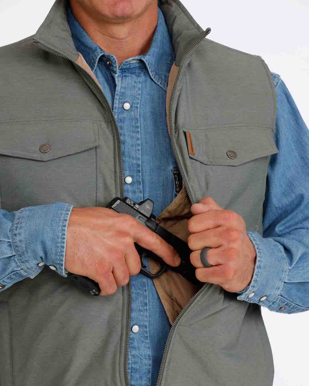 Mens Concealed Carry Quilted Vest in Green by Cinch