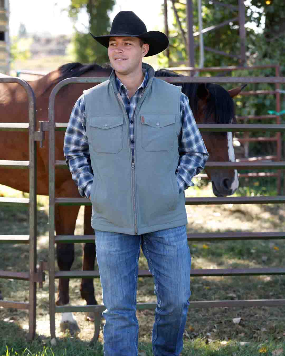 Mens Concealed Carry Quilted Vest in Green by Cinch