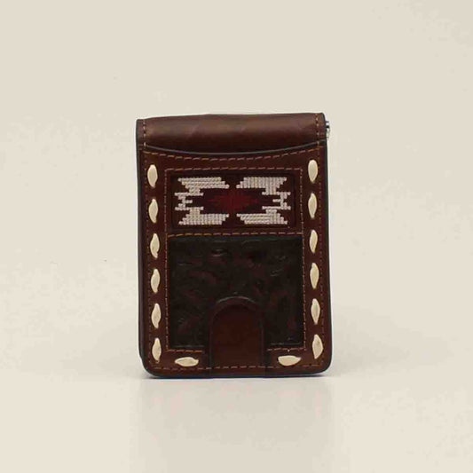 Nocona Men's Southwestern Buck Lacing Brown Bifold Money Clip Wallet