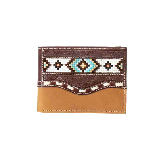 Nocona Men's Beaded Inlay Buck Lacing Brown Bifold Wallet