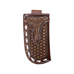 Nocona Mens Knife Sheath Floral Embossed Overlay Buck Lace Brown