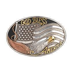 Nocona Mens Oval Belt Buckle American Flag Eagle in Silver/Gold by M&F Western