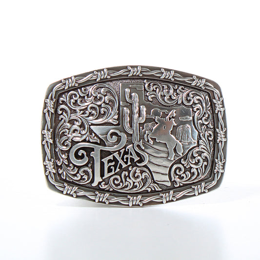 Rectangle Praying Cowboy Cactus Antique Silver