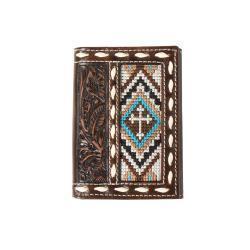 Nocona Mens Trifold Wallet Floral Embossed Cross Embroidered Brown by M&F Western