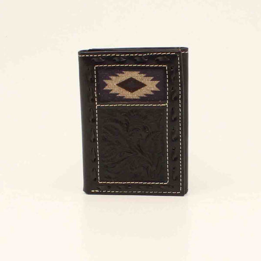 Nocona Men's Southwestern Buck Lacing Black Trifold Wallet