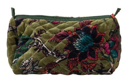 Quilted Cotton Velvet Zip Pouch, 9 in | Creative Co-op