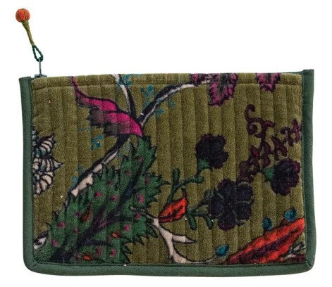 Quilted Cotton Velvet Zip Pouch, 8 in | Creative Co-op