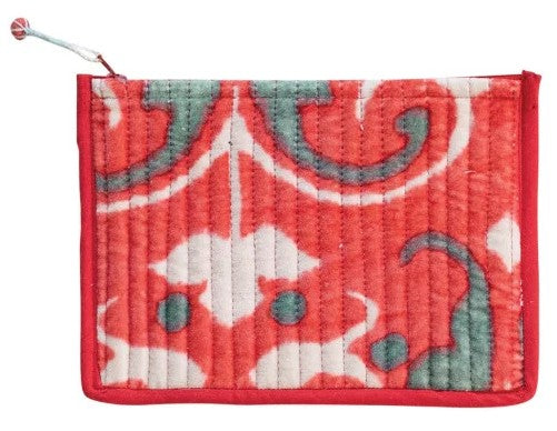 Quilted Cotton Velvet Zip Pouch, 8 in | Creative Co-op