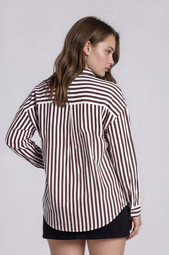 Vertical Stripe Collared Button Down Shirt in Plus Size by Blu Pepper