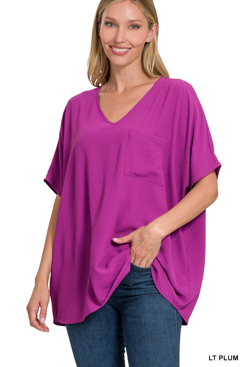 Woven Airflow V-Neck Dolman Short Sleeve Top