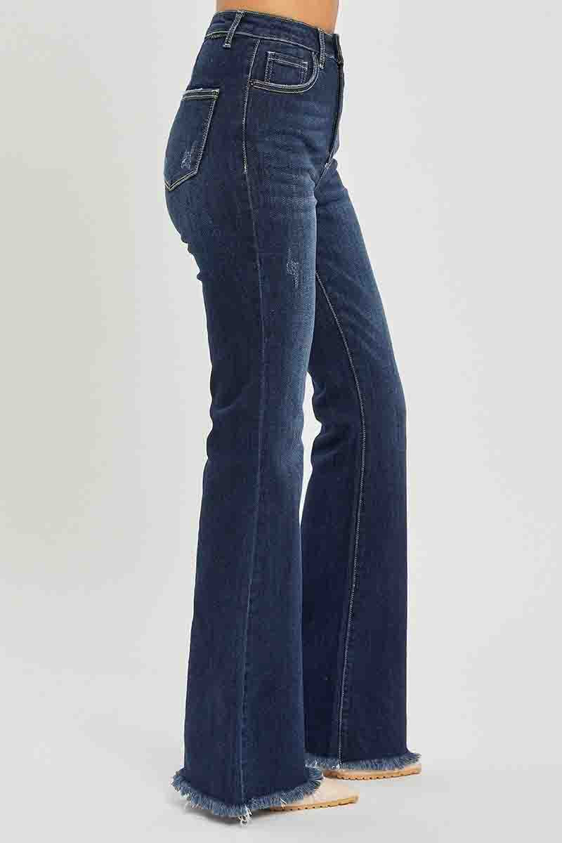 High Rise Vintage Frayed Flare Hem Jeans by Risen Jeans