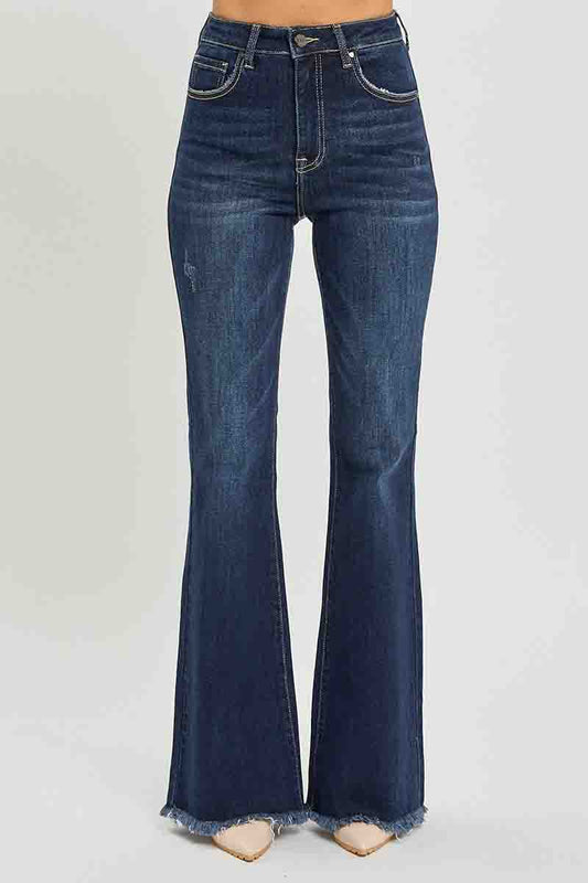 High Rise Vintage Frayed Flare Hem Jeans by Risen Jeans