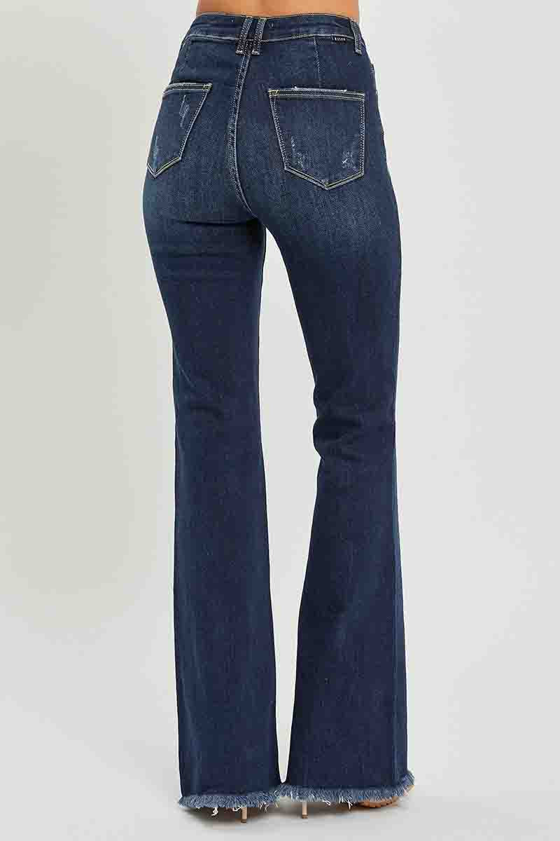 High Rise Vintage Frayed Flare Hem Jeans by Risen Jeans