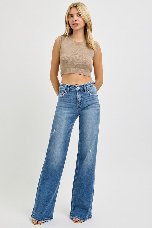 Tummy Control High Rise Wide Leg Jeans by Risen