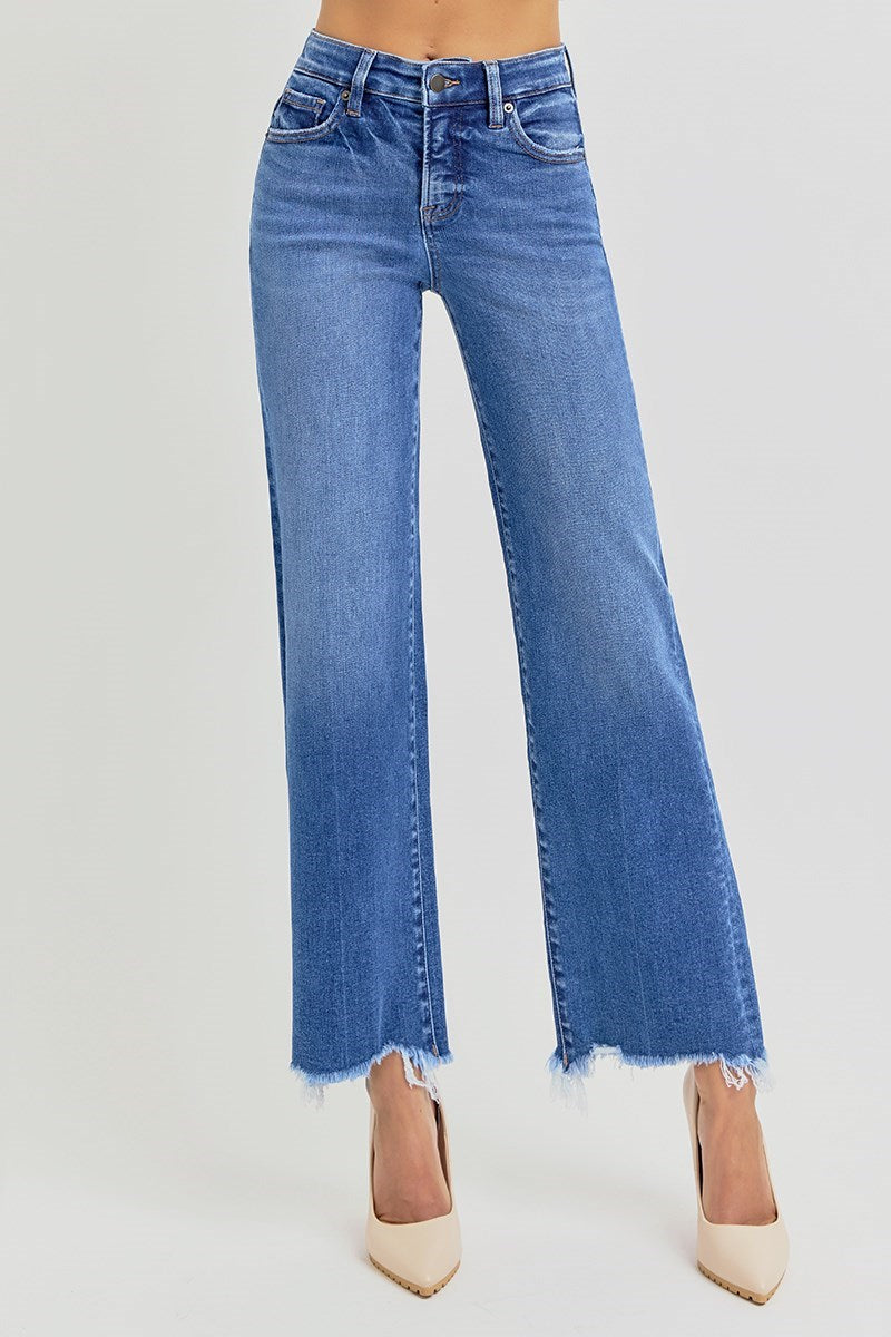 High Rise Ankle Straight Jeans w/ Tummy Control by Risen