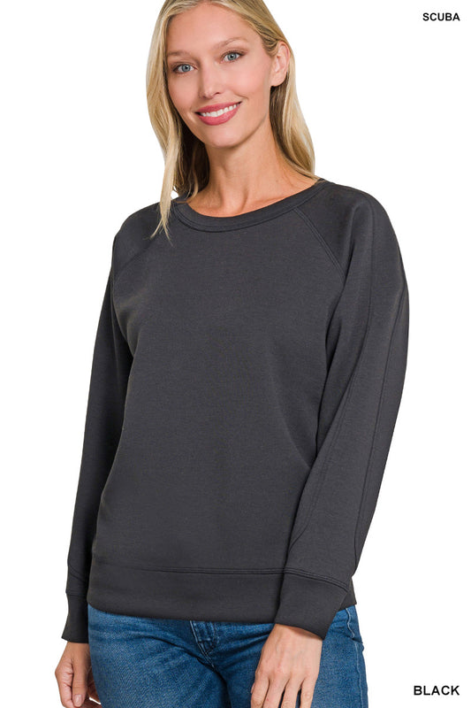 Scuba Round Neck Pullover in Black by Zenana