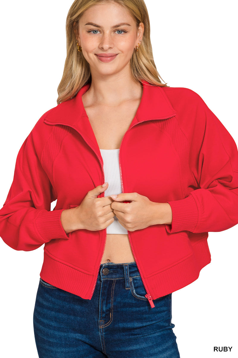 Soft Scuba Full Zip Jacket in Red by Zenana