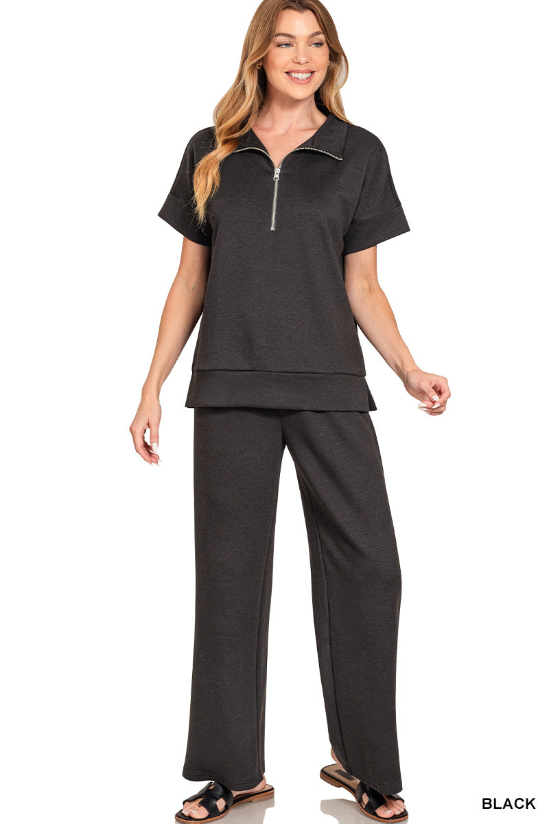 Scuba High Neck Zip Top and Pants Set by Zenana