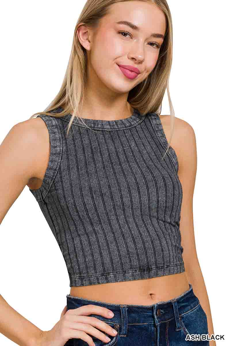 Ribbed Sleeveless Cropped Tank Top