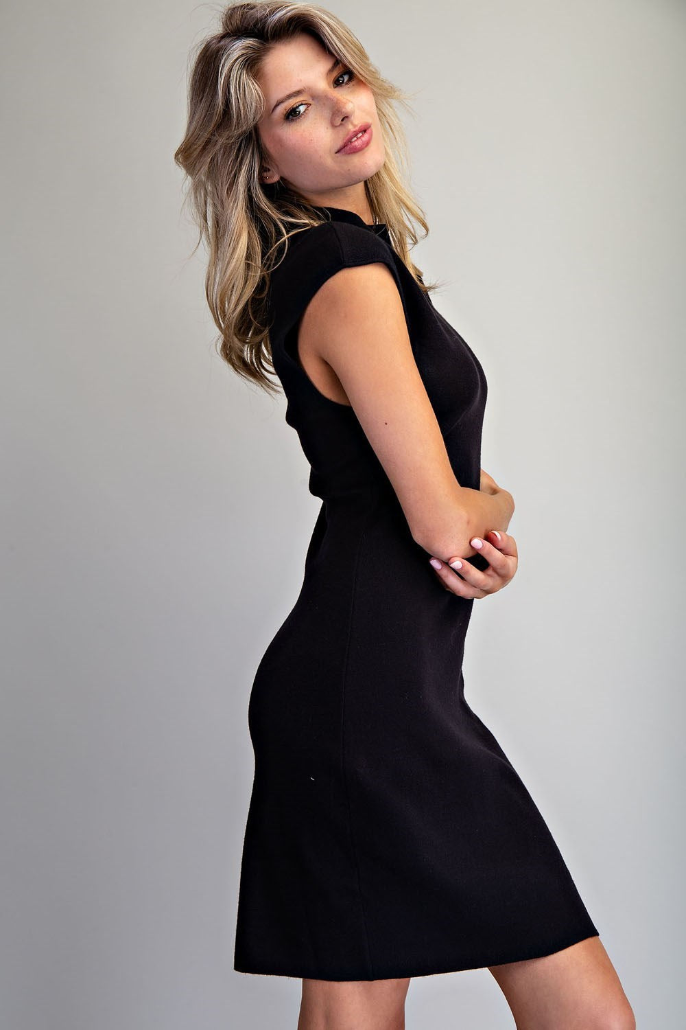 Slim Mock Neck Sleeveless Mini Dress by ee:some