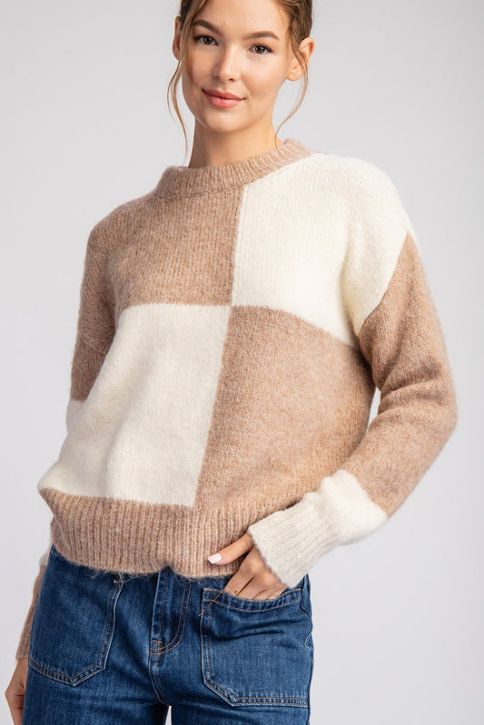 Check Pattern Sweater Top in Coco by ee:some