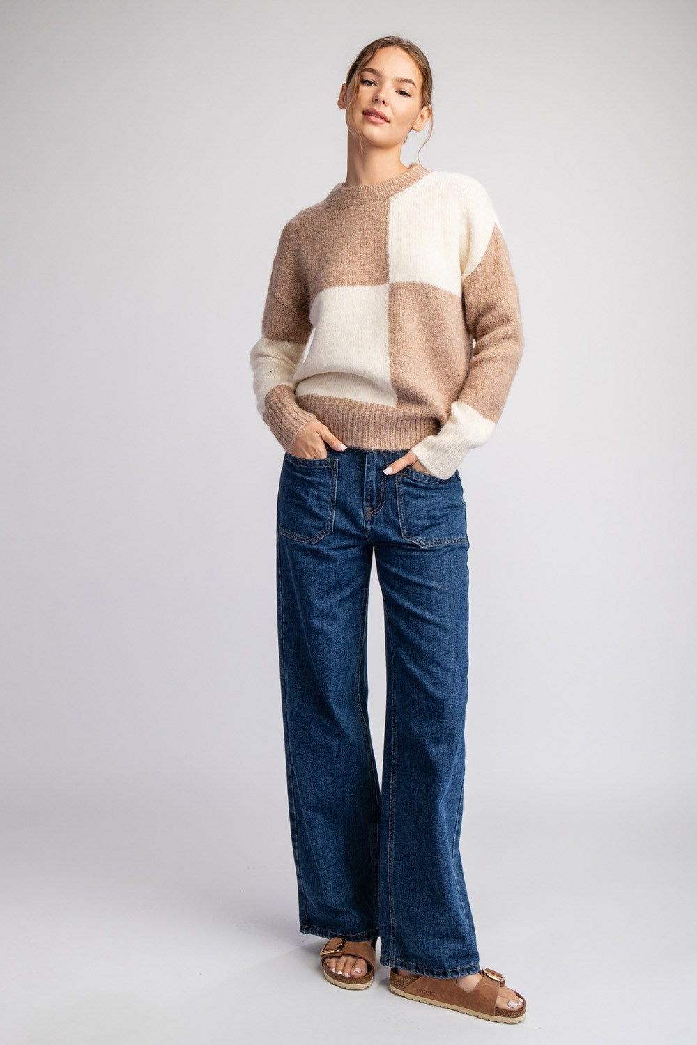 Check Pattern Sweater Top in Coco by ee:some