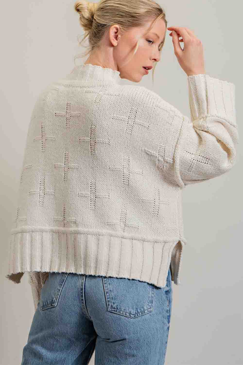 Turtle Neck Off White Knit Sweater