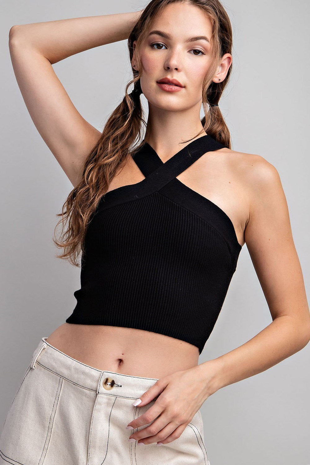 Halter Neck Tank Top in Black by ee:some