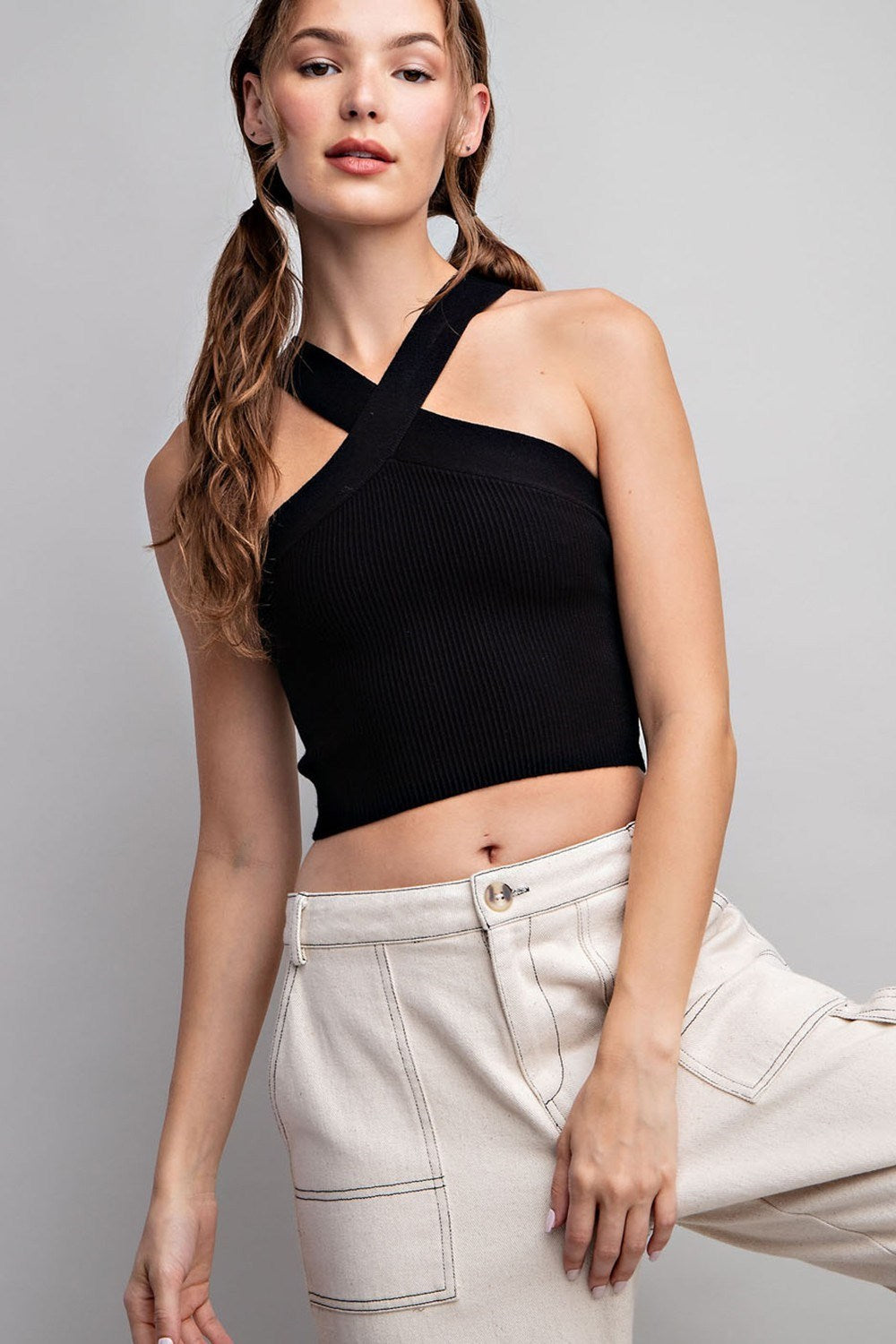 Halter Neck Tank Top in Black by ee:some