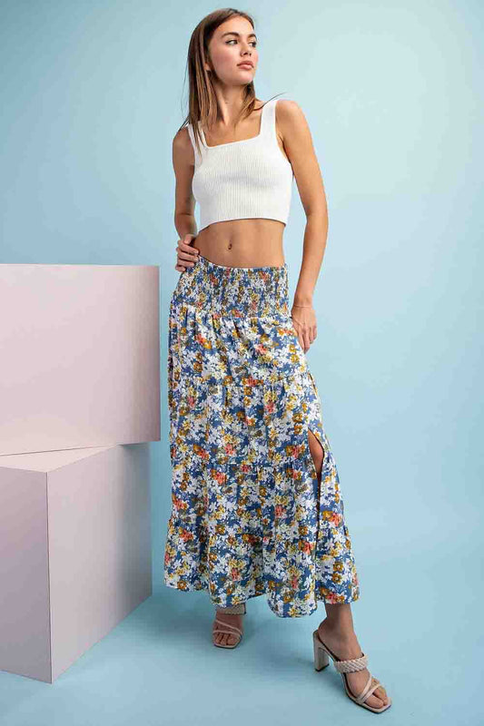 Floral Front Slit Maxi Skirt by ee:some