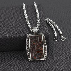 Silver Strike Mens Necklace 22" Rectangle Scroll Embossed Inlay Silver by M&F Western