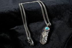 Silver Strike Mens Necklace 24" Turquoise Feather Antique Silver