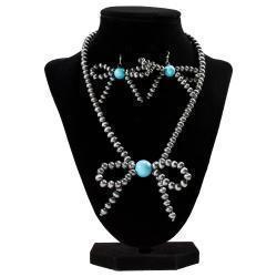Silver Strike Necklace and Earring Set Beaded Bow Grey by M&F Western