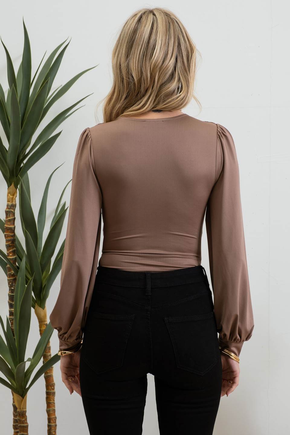 Deep V Neck Long Sleeve Body Suit by Blu Pepper