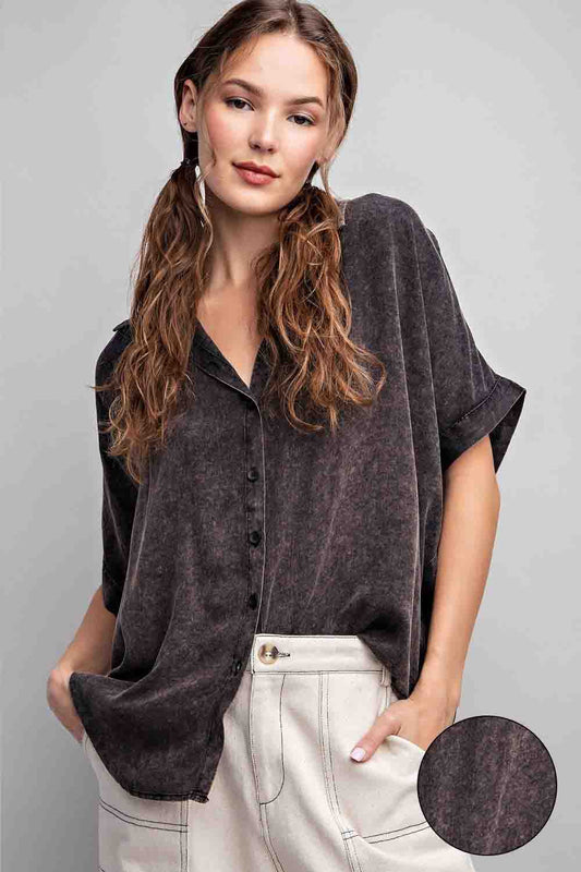 Mineral Washed Button Down Blouse by ee:some