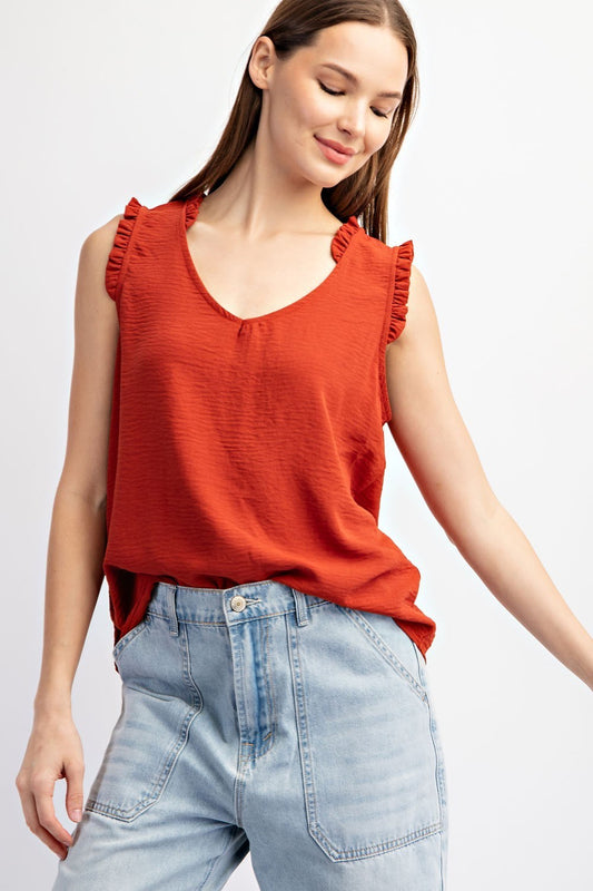 Sleeveless Ruffle Trim Top by ee:some