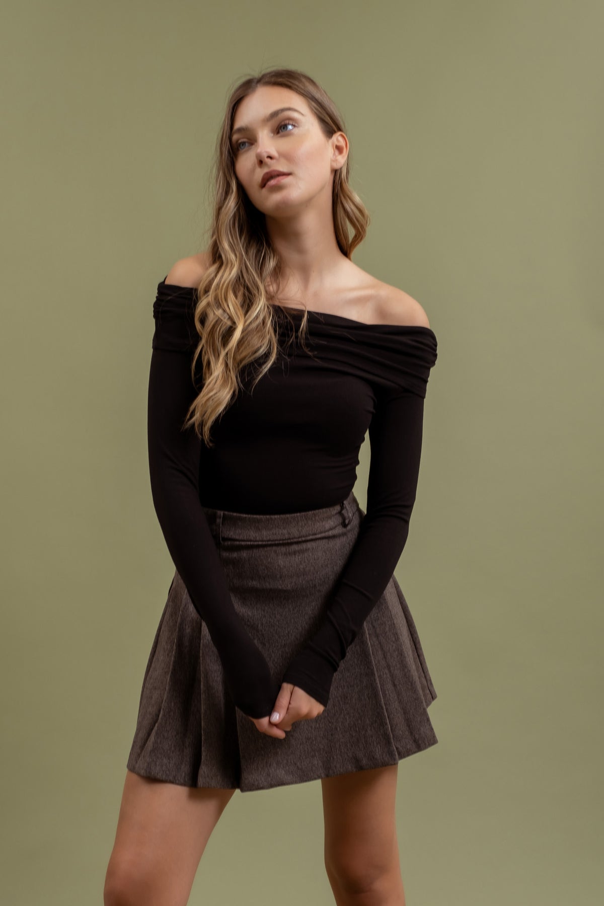 Off The Shoulder Fold Over Sweater Knit Pullover by Blu Pepper
