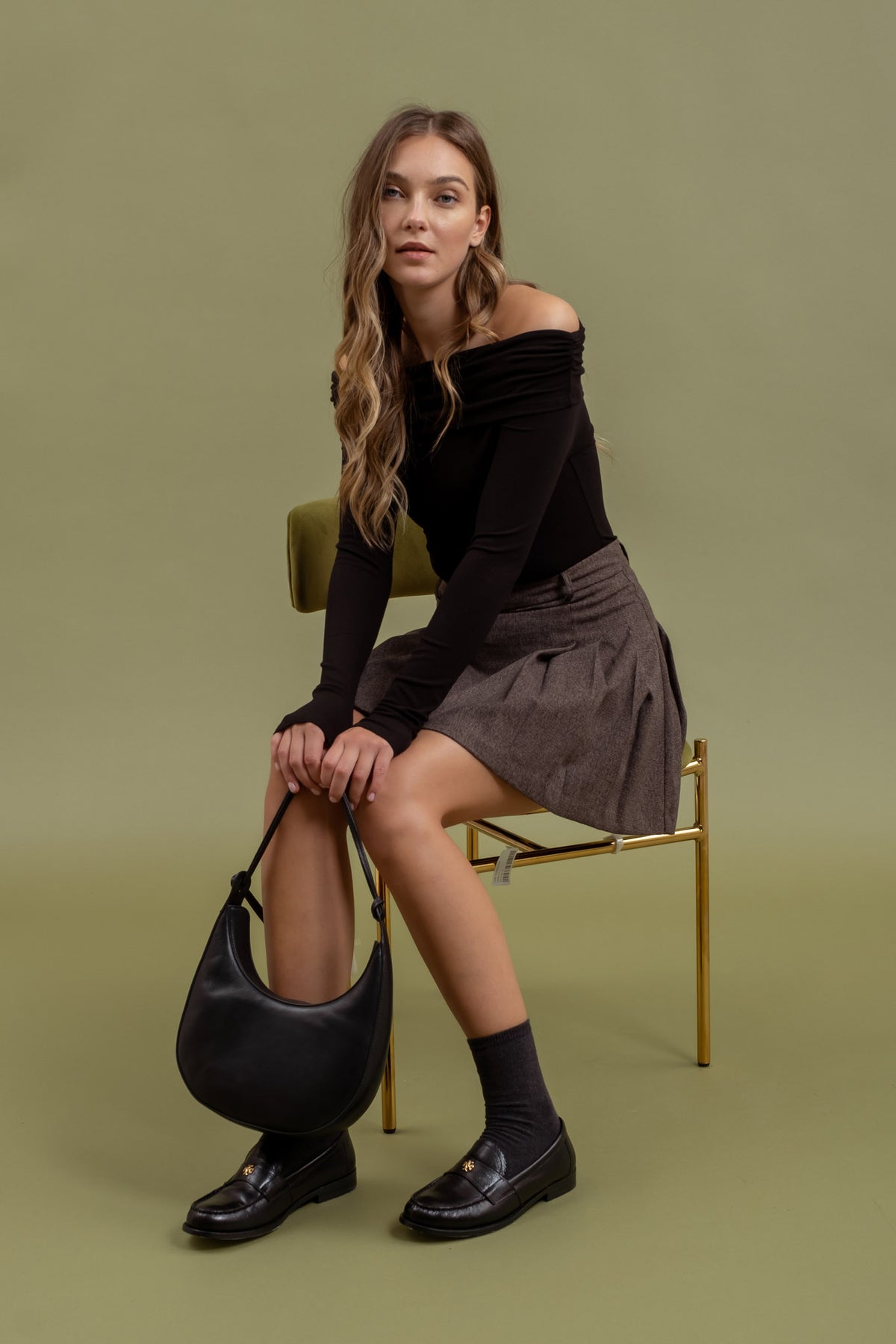 Off The Shoulder Fold Over Sweater Knit Pullover by Blu Pepper