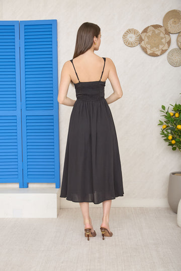Square Neck Front Tie Corset Detail Midi Dress by blu pepper