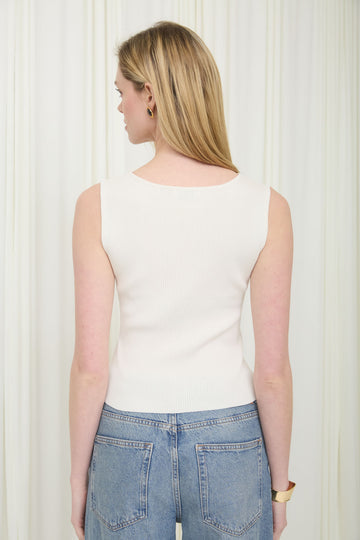 Boat Neck Sleeveless Ribbed Sweater Knit Top