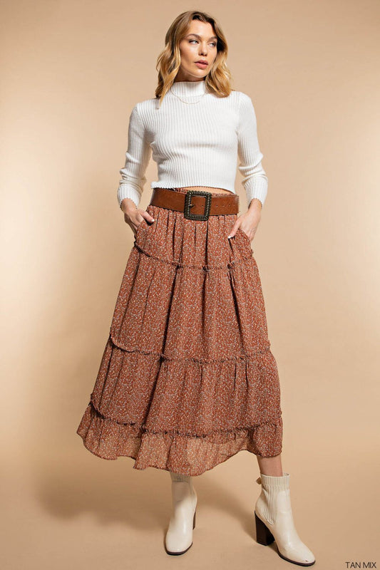 Fall Floral Chiffon Skirt