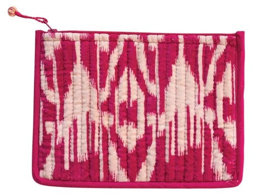 Quilted Cotton Velvet Zip Pouch, 8 in | Creative Co-op