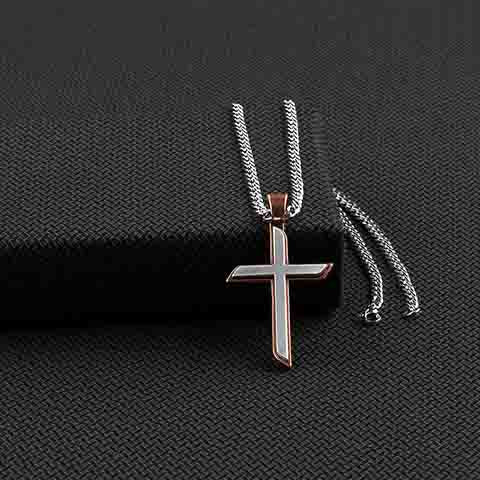 Twister Men's Two Tone Cross Necklace 24"