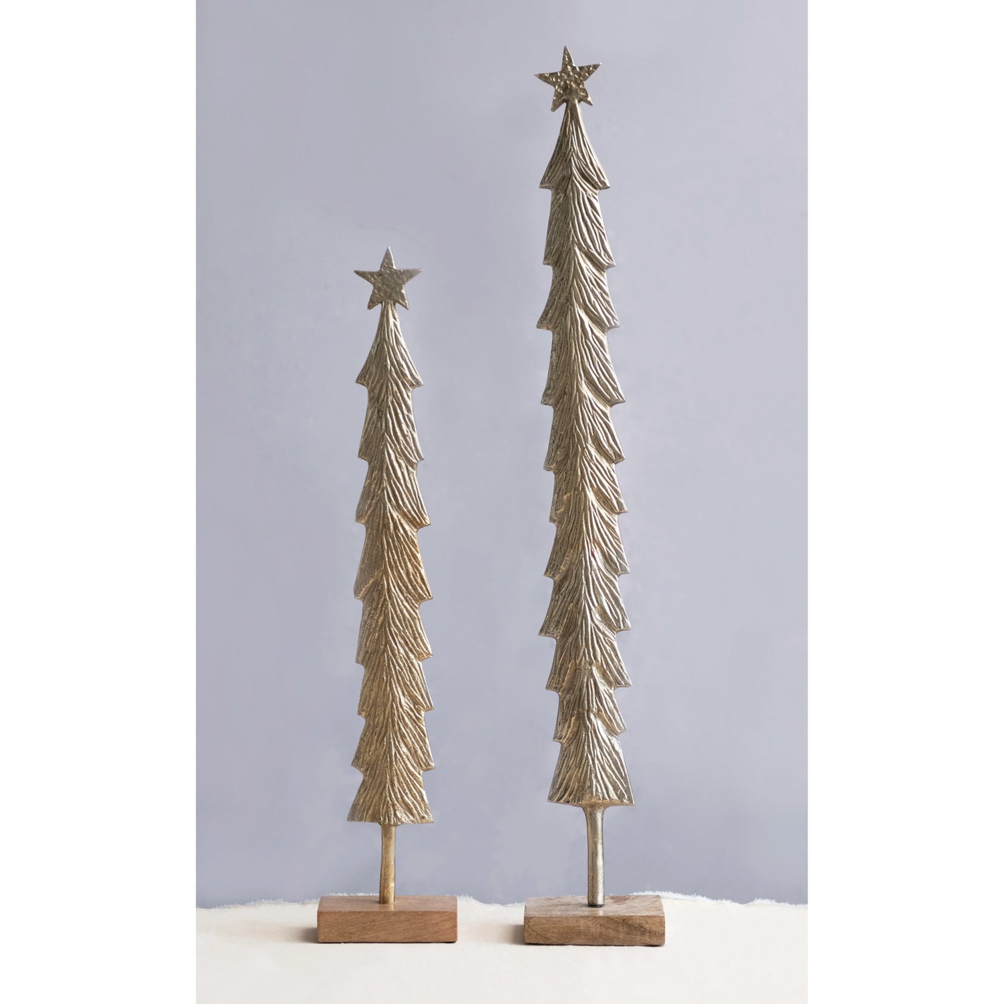Cast Metal Christmas Tree w/ Mango Wood Base, Brass Finish
