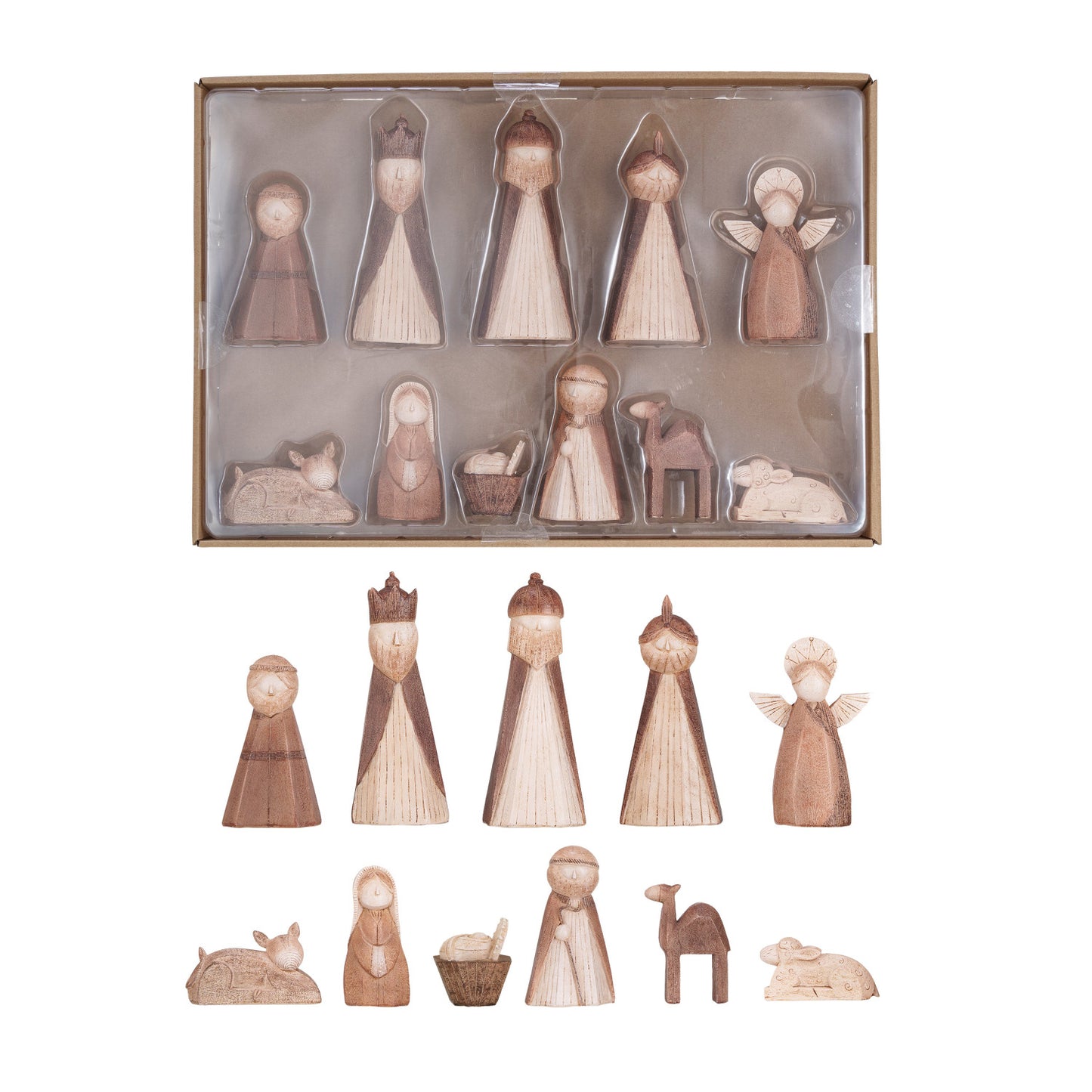 Resin Nativity, Wood Finish Box. Set of 11 by Creative Co-Op