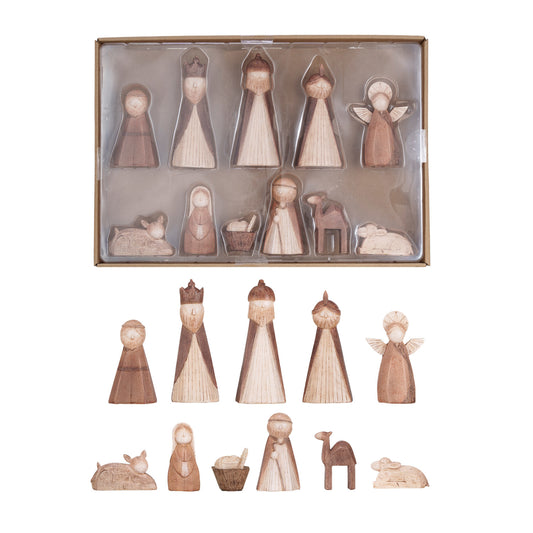 Resin Nativity, Wood Finish Box. Set of 11 by Creative Co-Op