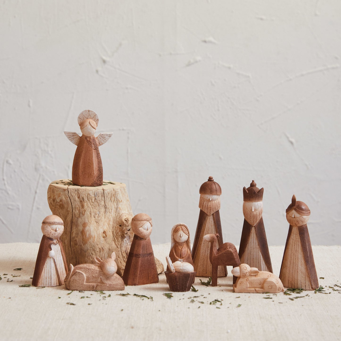 Resin Nativity, Wood Finish Box. Set of 11 by Creative Co-Op